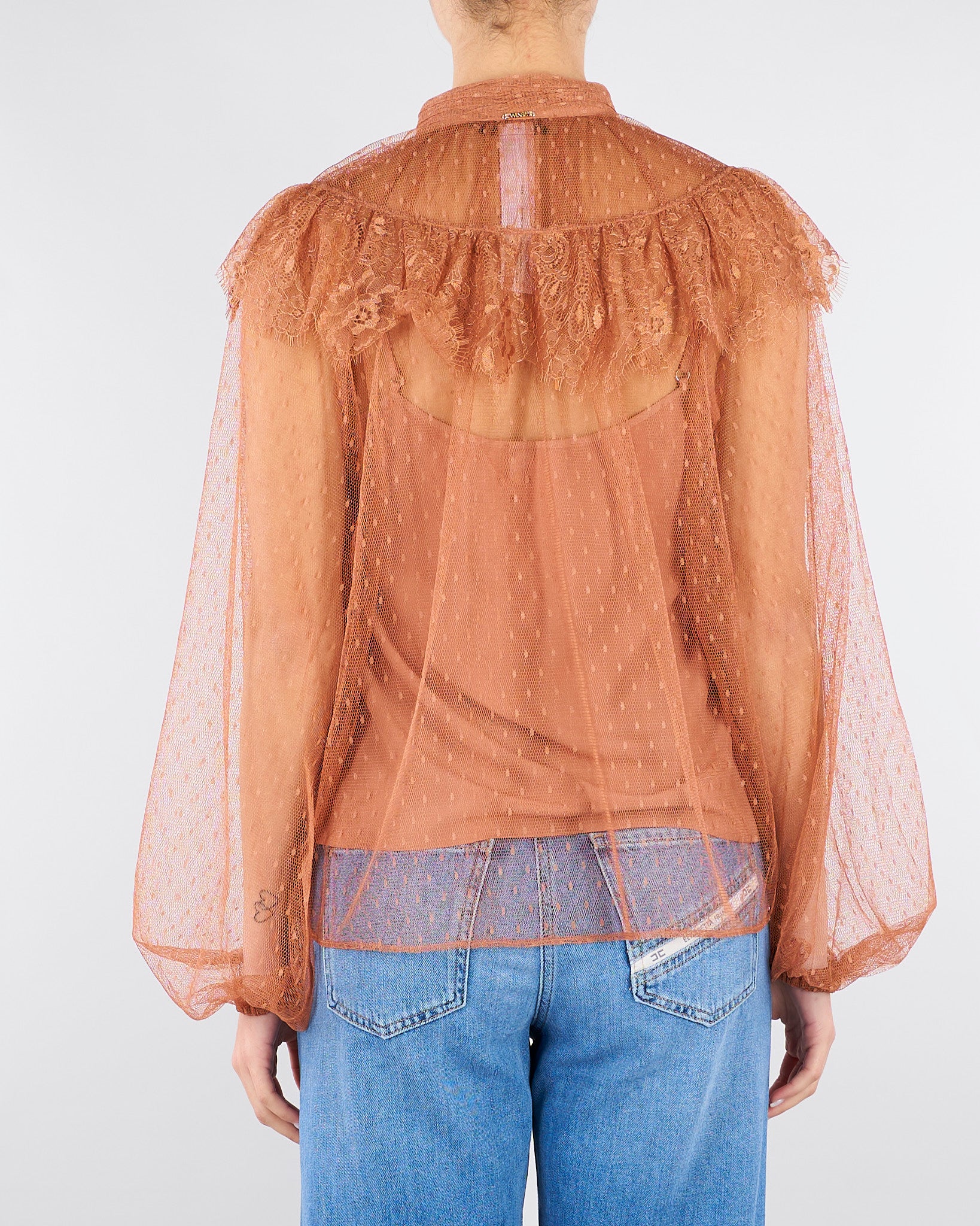 Blusa Terracotta in tulle plumetis e pizzo TP2772 13168 TWIN SET 