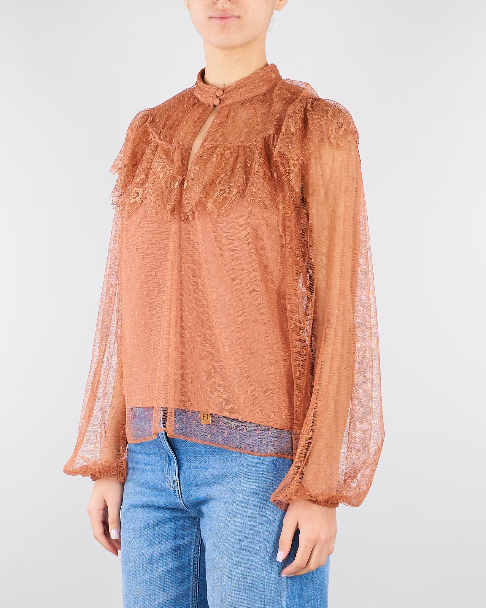 Blusa Terracotta in tulle plumetis e pizzo TP2772 13168 TWIN SET 