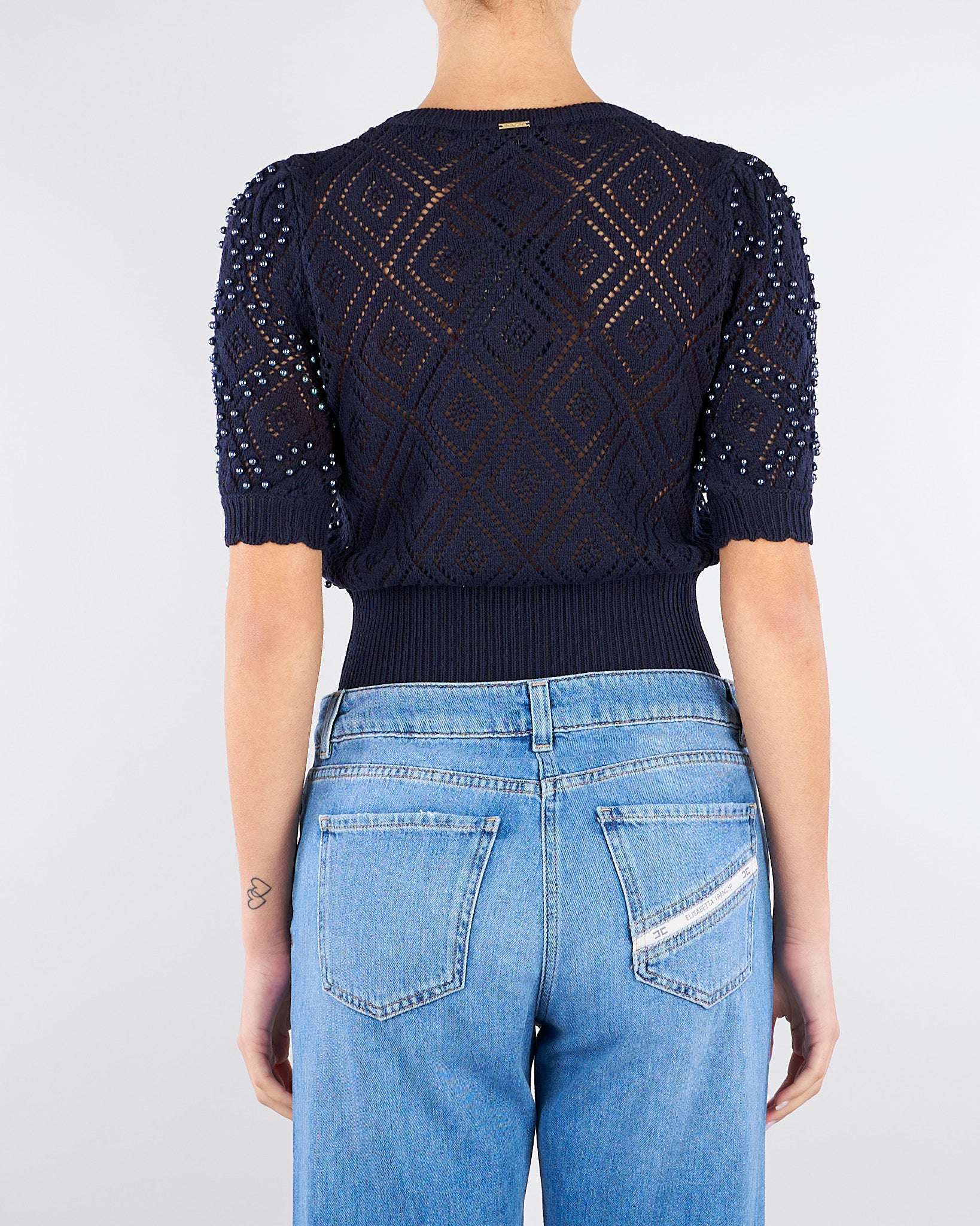 Maglia jacquard Blu con perle all over TP3201 13172 TWIN SET 