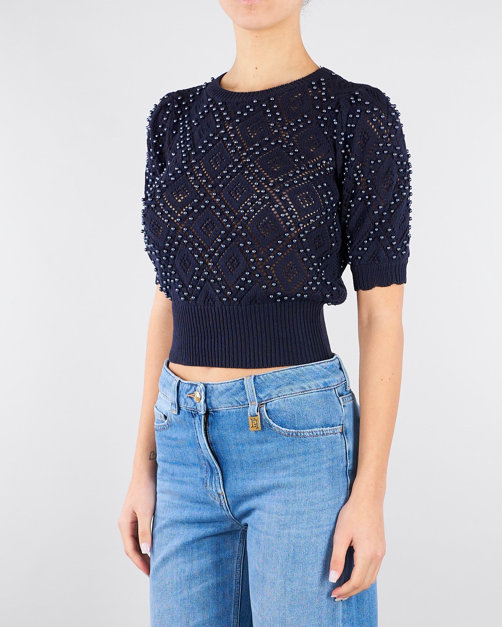 Maglia jacquard Blu con perle all over TP3201 13172 TWIN SET 