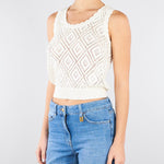 Top Burro in maglia a losanghe con perle TP3202 59 TWIN SET 