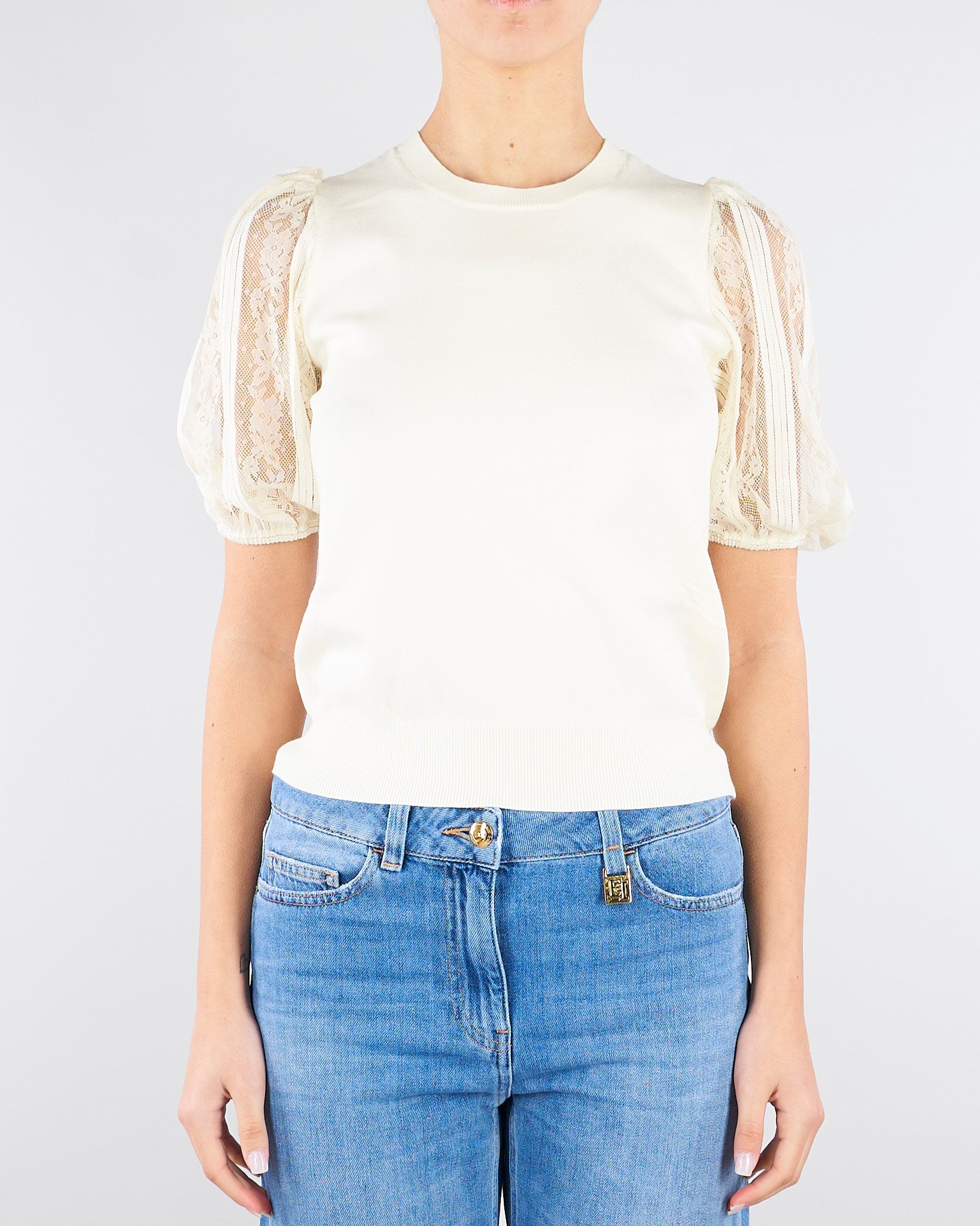 Maglia Burro con maniche corte in pizzo TP3431 59 TWIN SET 