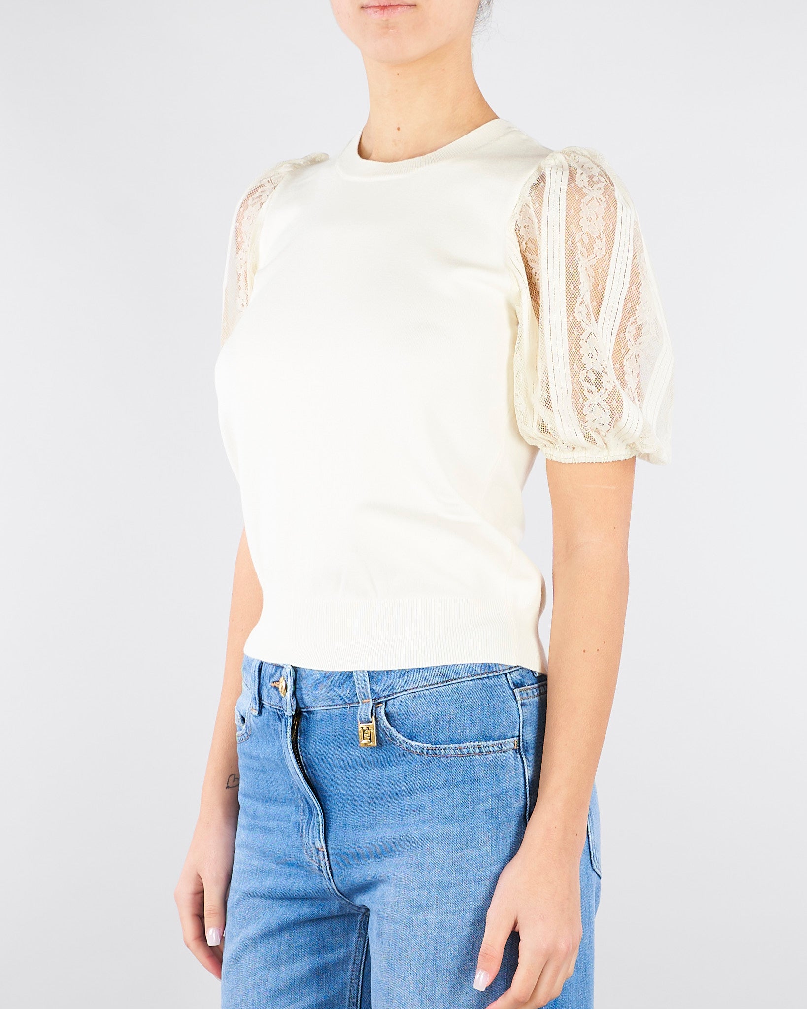 Maglia Burro con maniche corte in pizzo TP3431 59 TWIN SET 