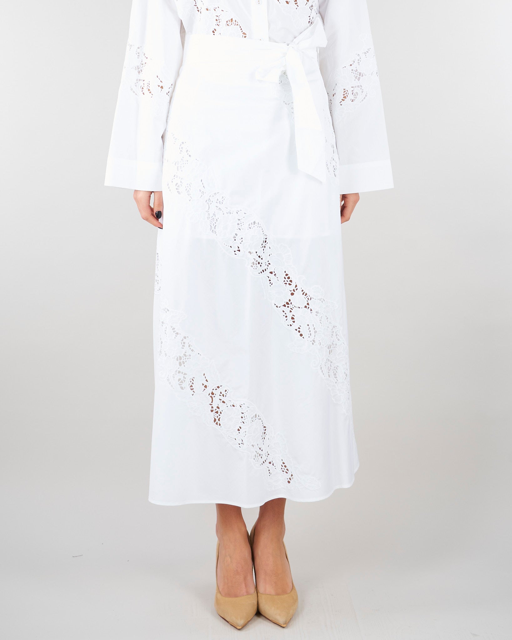 Gonna lunga Bianco in popeline e sangallo TT2030 1 TWIN SET 