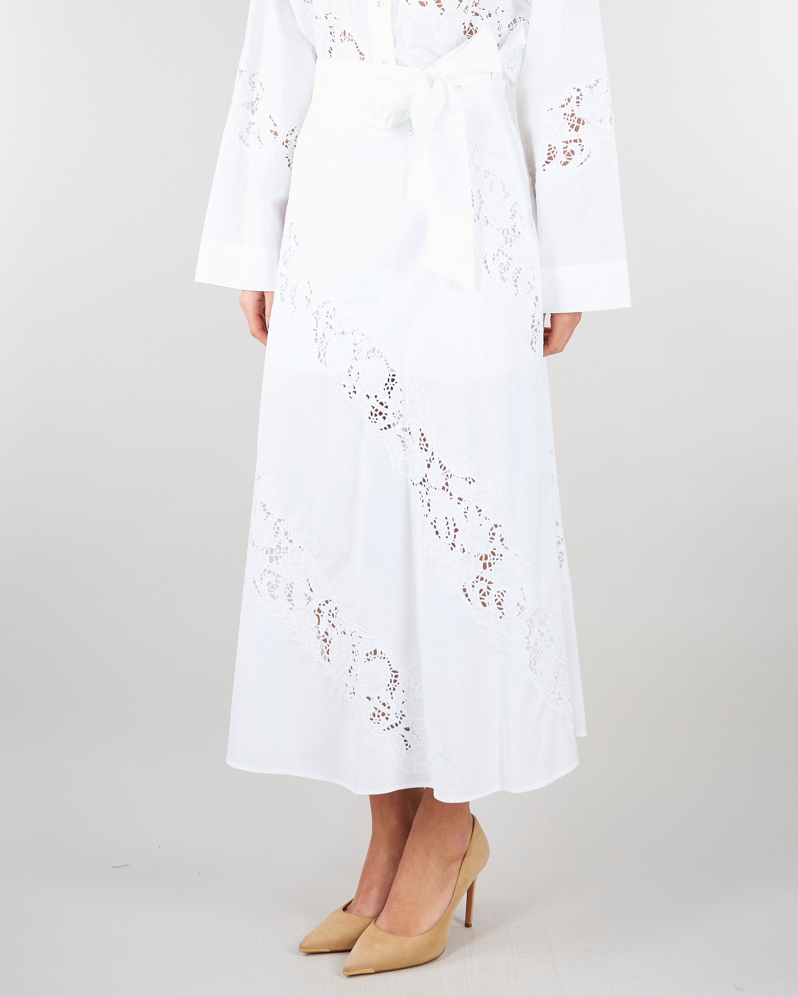 Gonna lunga Bianco in popeline e sangallo TT2030 1 TWIN SET 