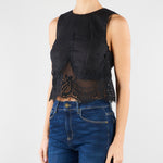 Top Nero in lino con pizzo TT2182 6 TWIN SET 