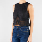 Top Nero in lino con pizzo TT2182 6 TWIN SET 