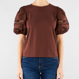 T-shirt Coffe con maniche a sbuffo e ricamo sangallo TT2260 12110 TWIN SET 