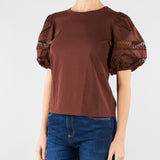 T-shirt Coffe con maniche a sbuffo e ricamo sangallo TT2260 12110 TWIN SET 