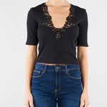 T-shirt Nero a costine con pizzo TT2361 6 TWIN SET 