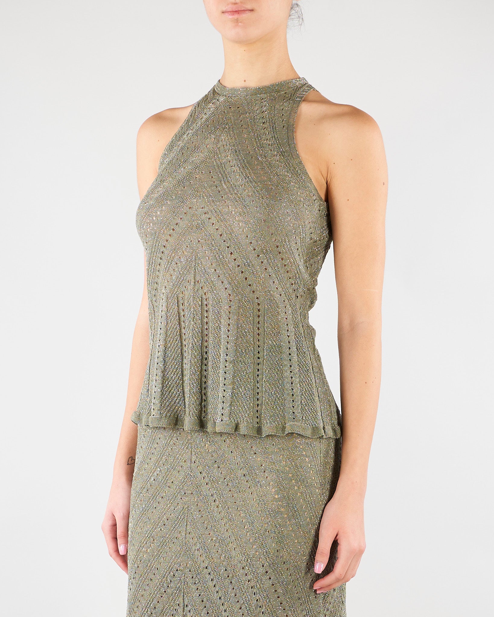 Top halter Verde in maglia di lino con lurex TT3210 13565 TWIN SET 