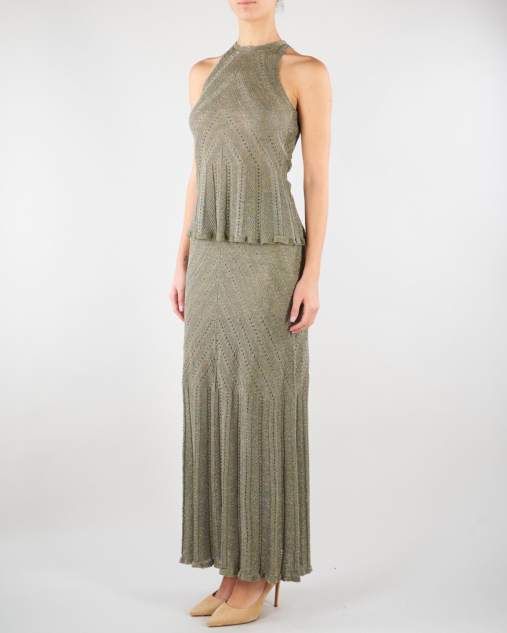Top halter Verde in maglia di lino con lurex TT3210 13565 TWIN SET 