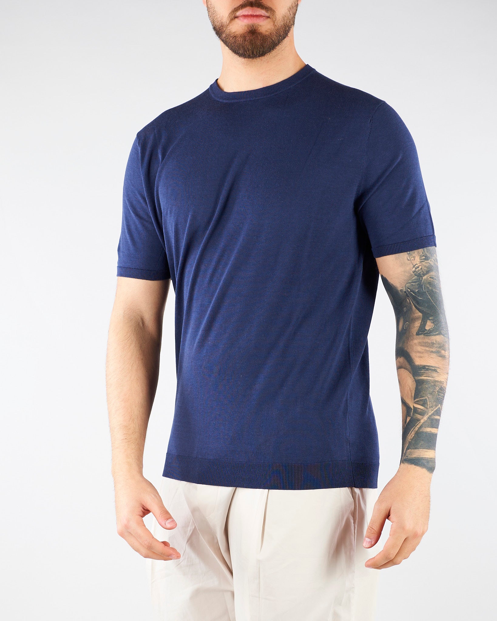 Maglia Blu in misto cotone e seta U0288M5208 54 UNGARO 