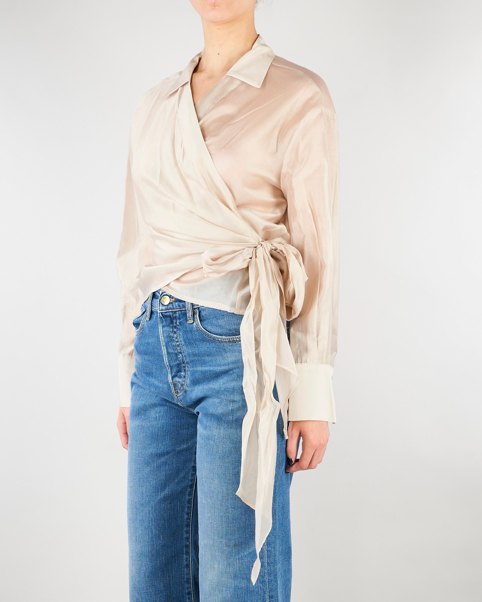Camicia Mandorla in organza con fiocco TAB0154 03 VICOLO 