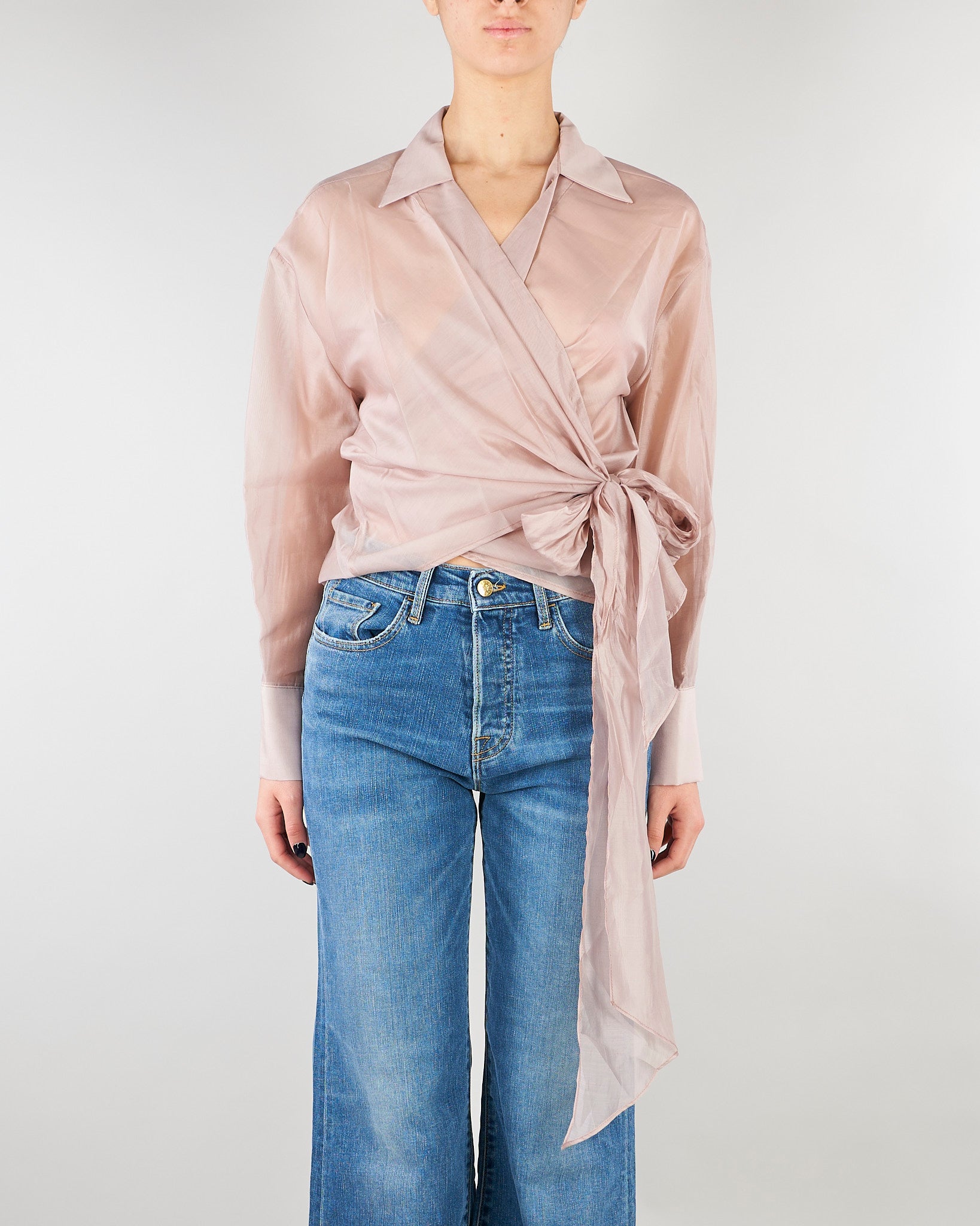 Camicia Cipria in organza con fiocco TAB0154 14 VICOLO 