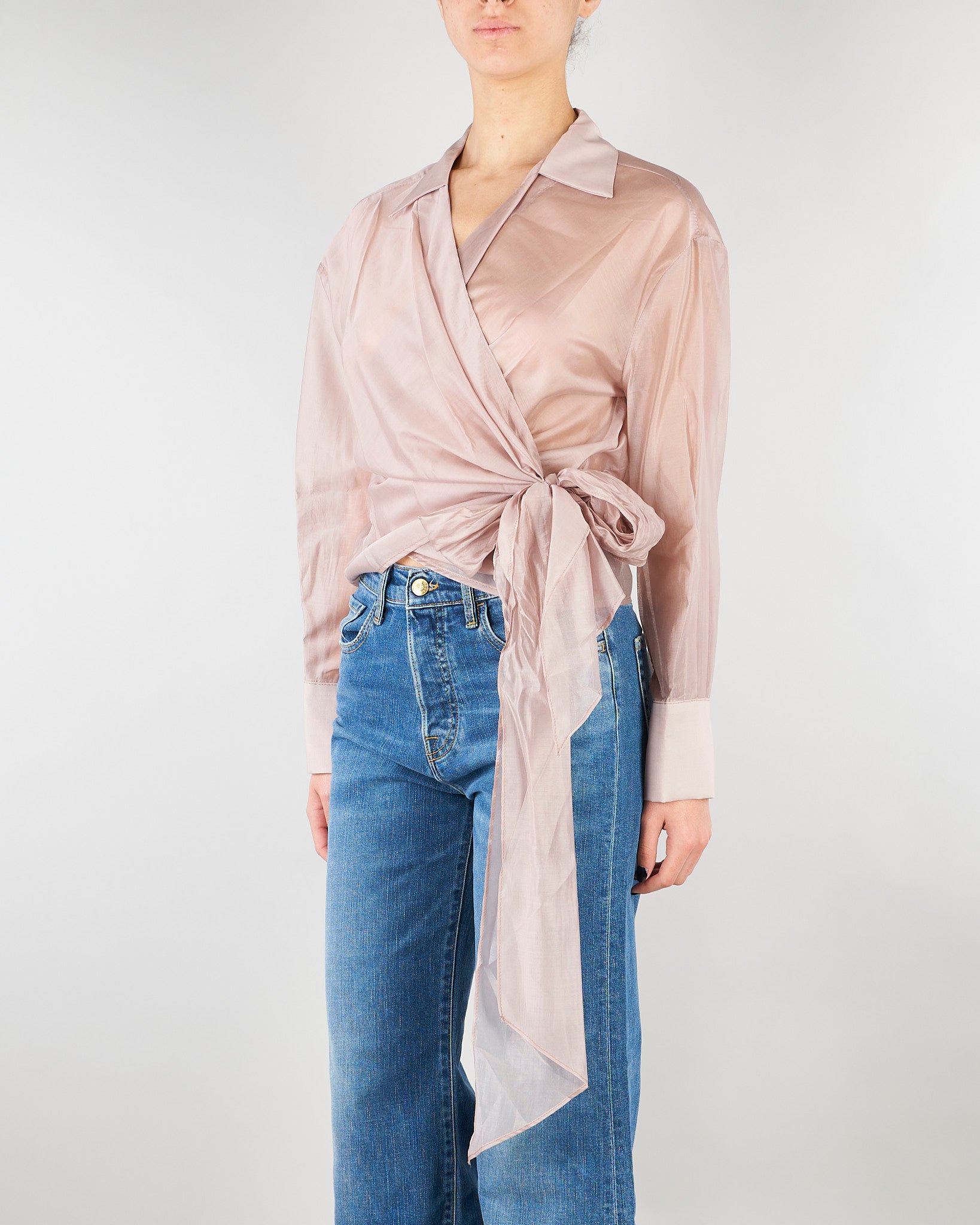 Camicia Cipria in organza con fiocco TAB0154 14 VICOLO 
