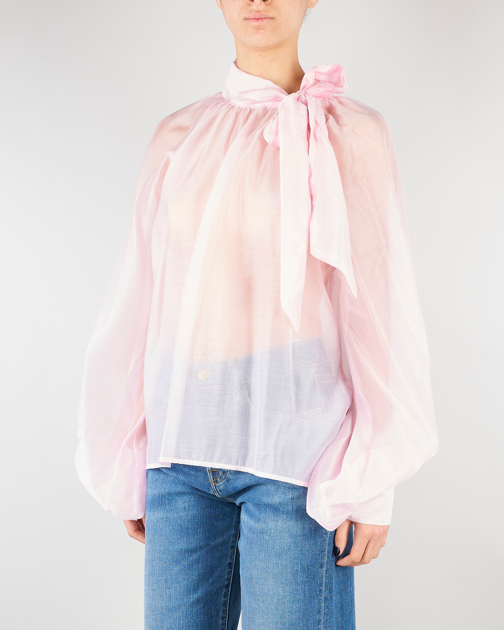 Camicia Rosa in organza con fiocco TAB0210 40 VICOLO 