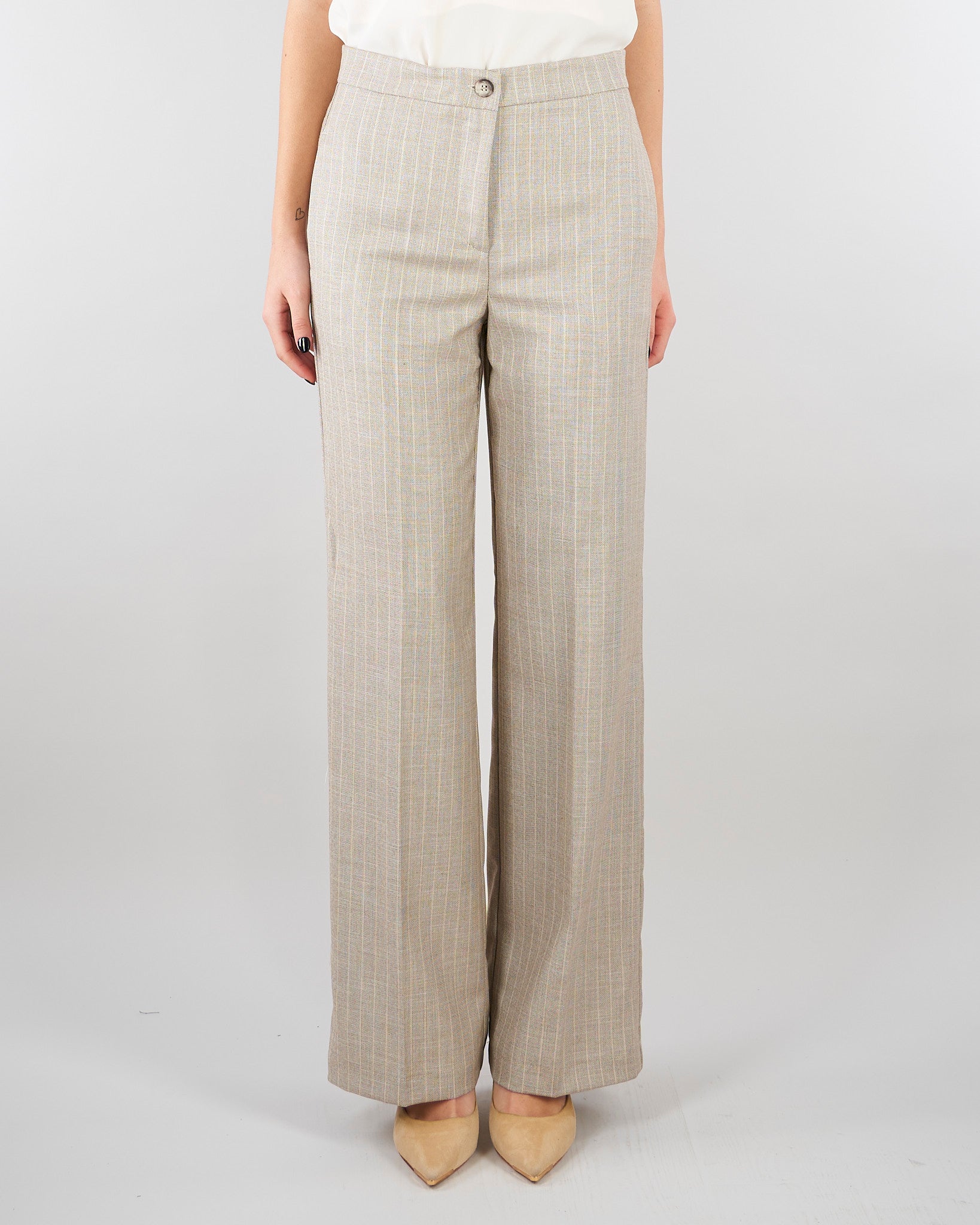 Pantalone Gessato Beige wide leg TAB0227 35 VICOLO 