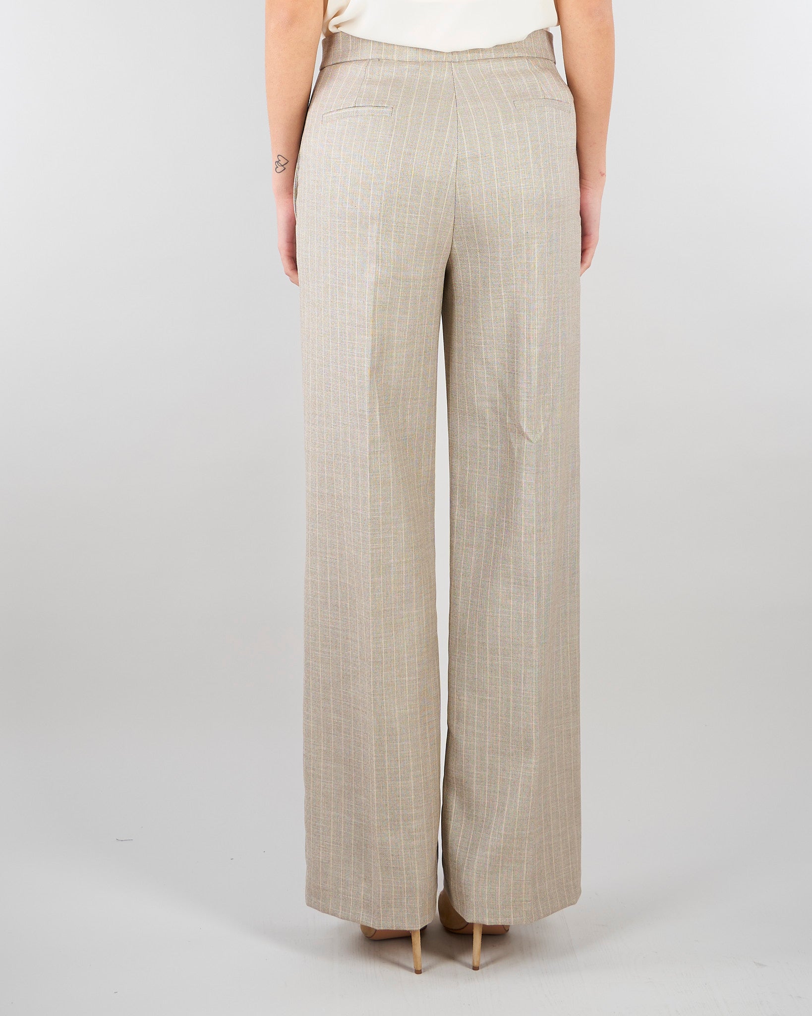 Pantalone Gessato Beige wide leg TAB0227 35 VICOLO 
