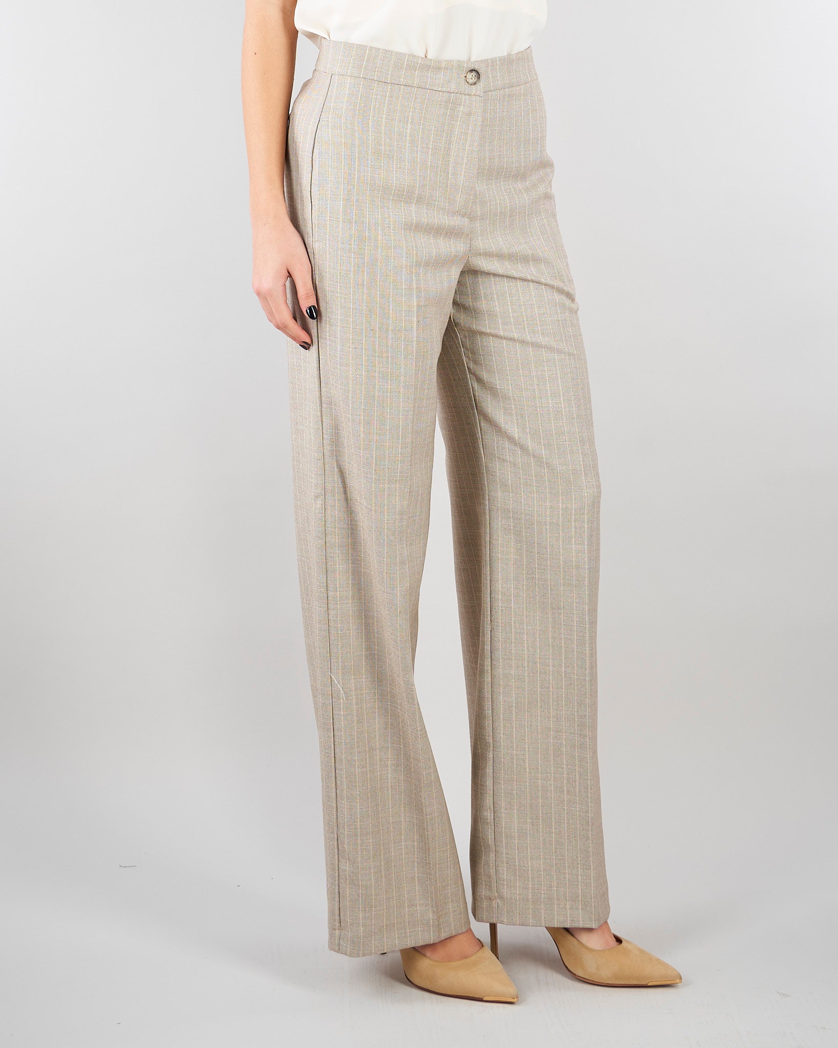Pantalone Gessato Beige wide leg TAB0227 35 VICOLO 