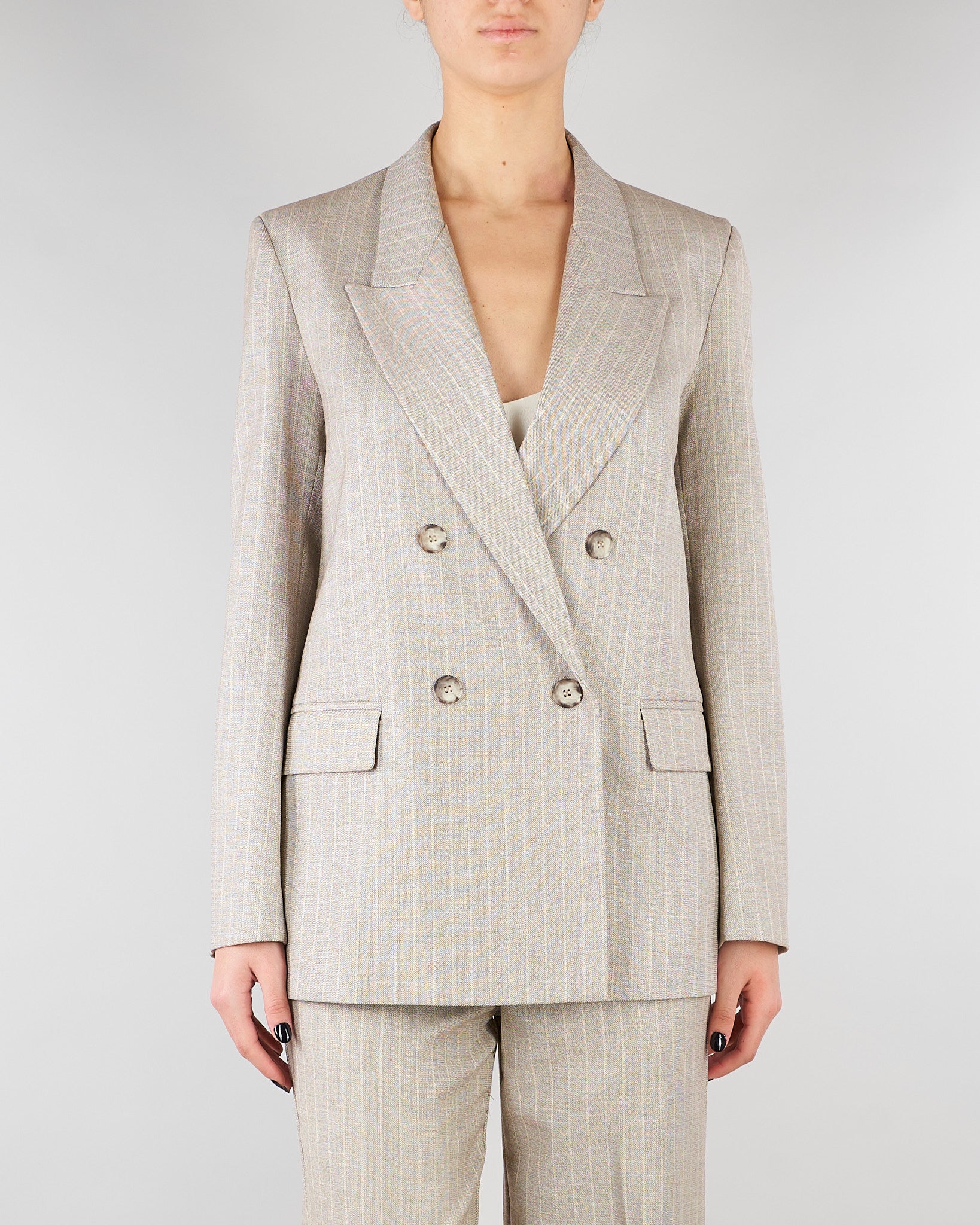 Blazer Doppiopetto Gessato Beige Collo a Lancia TAB0228 35 VICOLO 