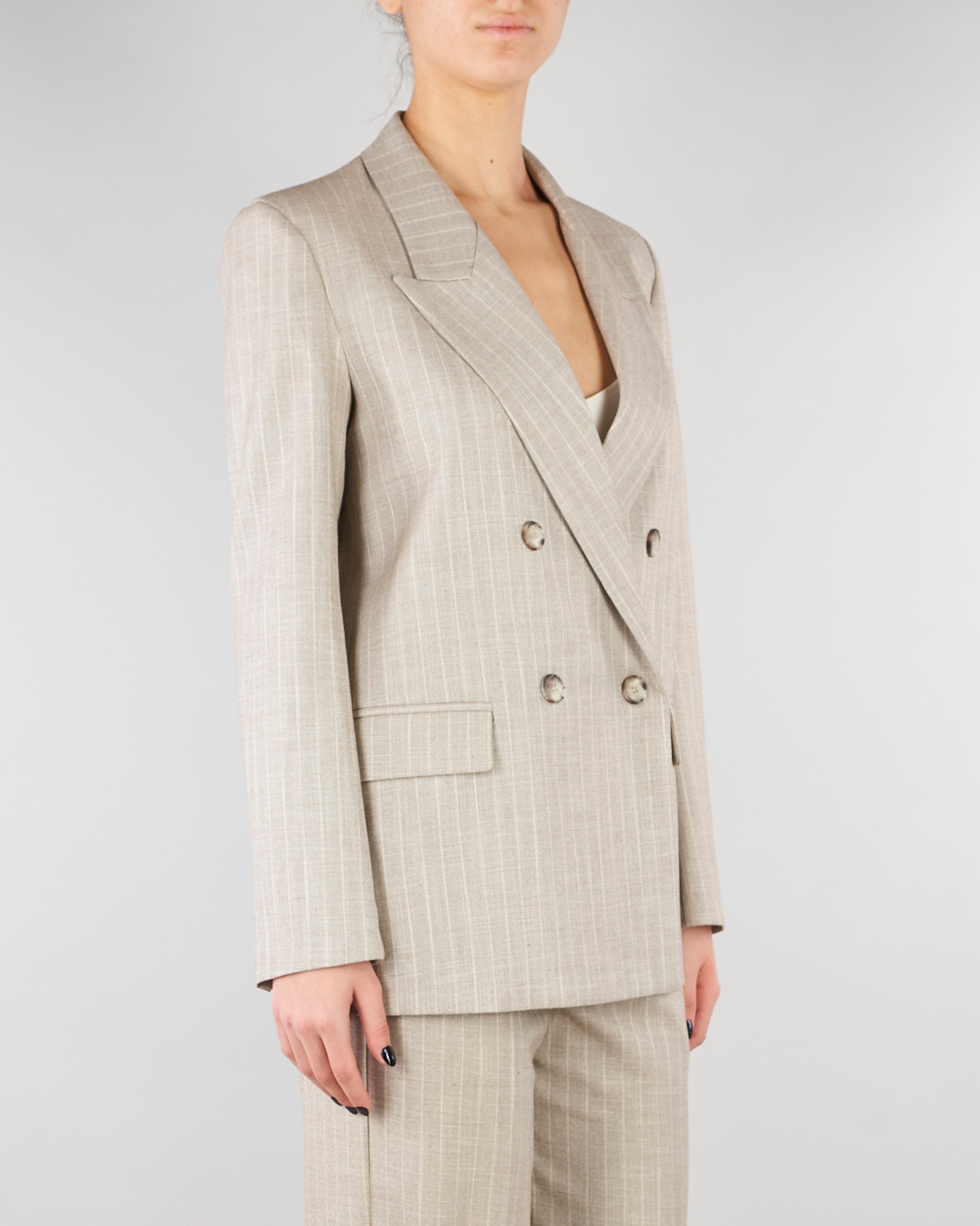 Blazer Doppiopetto Gessato Beige Collo a Lancia TAB0228 35 VICOLO 