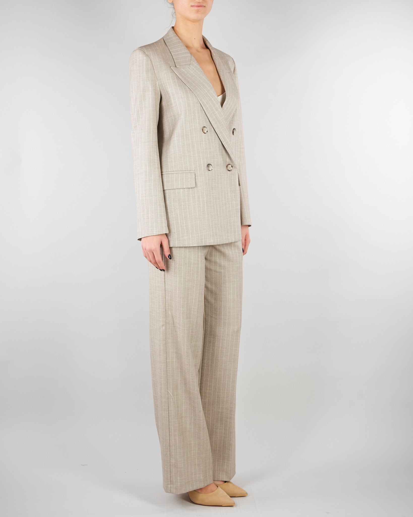 Blazer Doppiopetto Gessato Beige Collo a Lancia TAB0228 35 VICOLO 