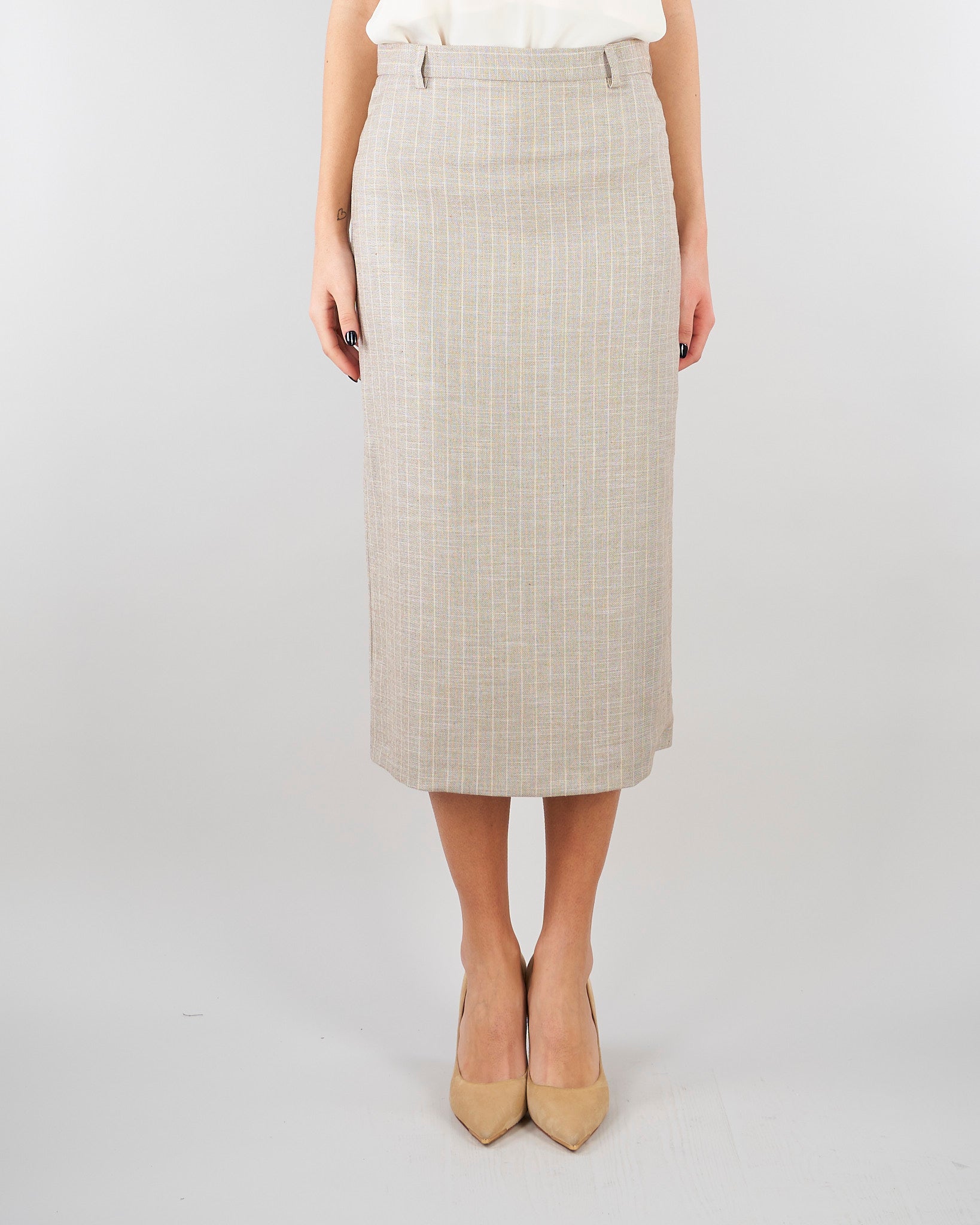 Gonna Longuette Beige Gessata con Spacco TAB0252 35 VICOLO 