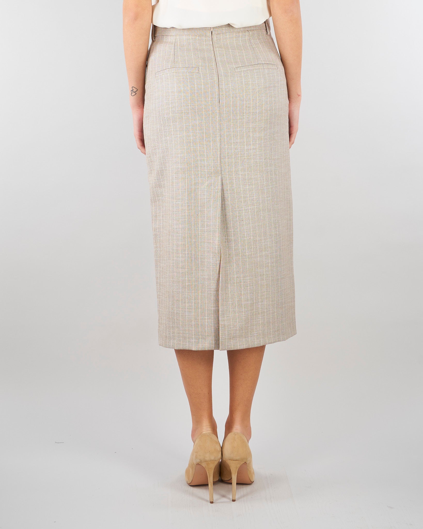 Gonna Longuette Beige Gessata con Spacco TAB0252 35 VICOLO 