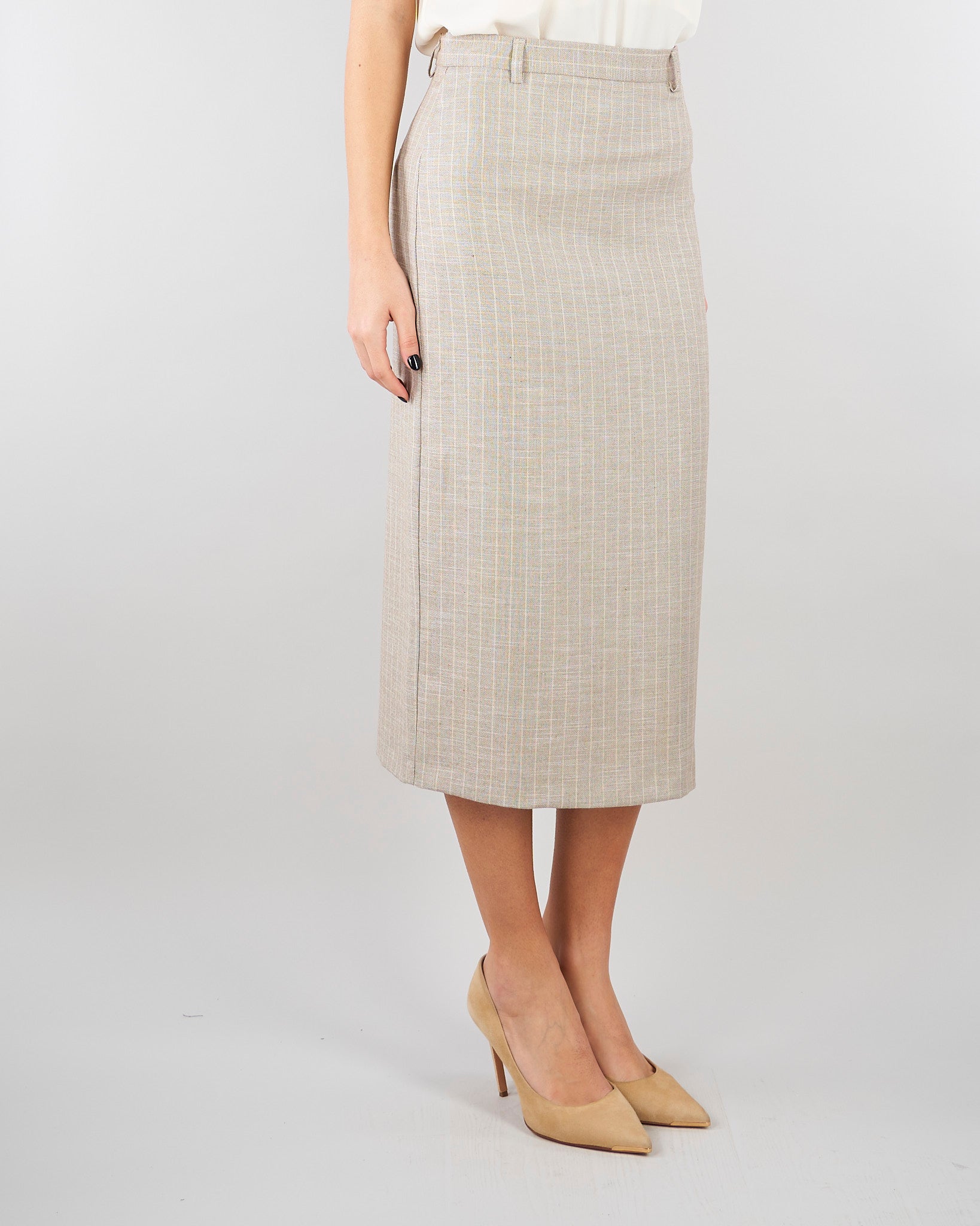 Gonna Longuette Beige Gessata con Spacco TAB0252 35 VICOLO 
