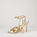 Sandalo Oro in pelle lamè con tacco con frange W395 50 WO MILANO 