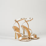 Sandalo Oro in pelle lamè con tacco con frange W395 50 WO MILANO 
