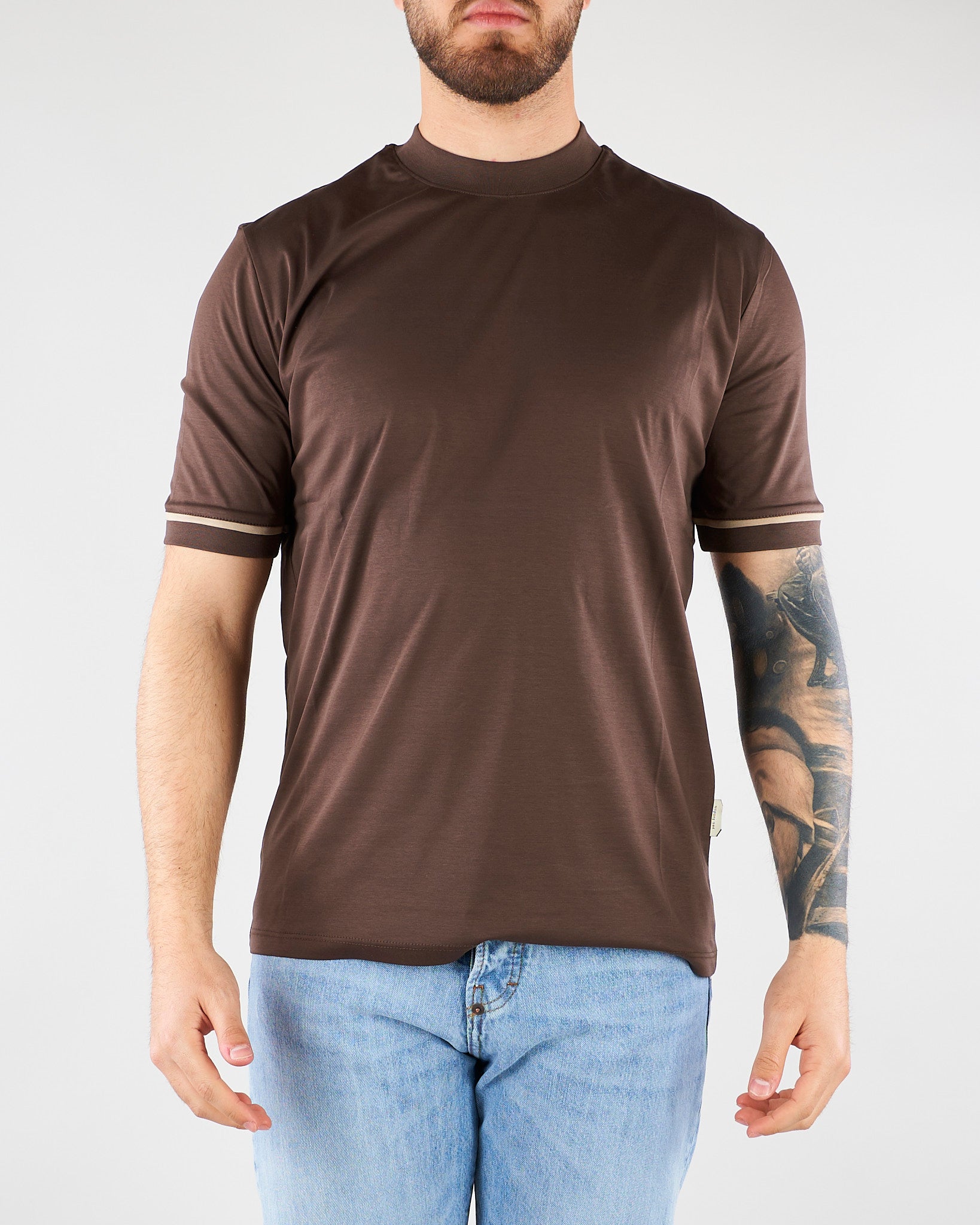 T-shirt Moro in cotone mercerizzato con profilo maniche a contrasto XM4292 85 YES LONDON 