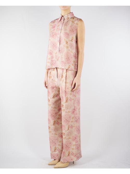 Pantalone ampio Rosa con piences in organza stampata PT1412450272 572 SEVENTY 