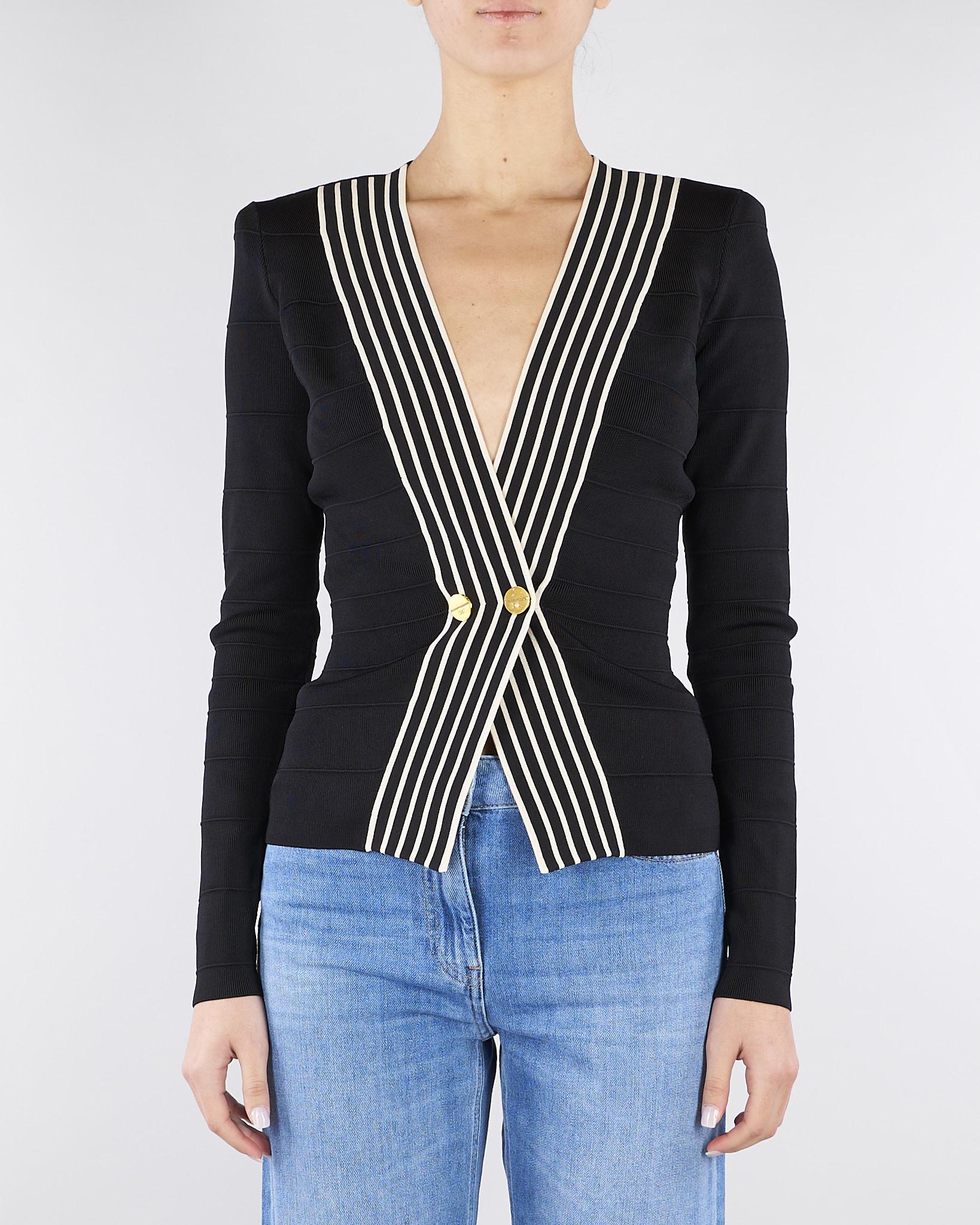 Top Nero-Burro in maglia con bande a righe MK78S61E2 685 ELISABETTA FRANCHI 