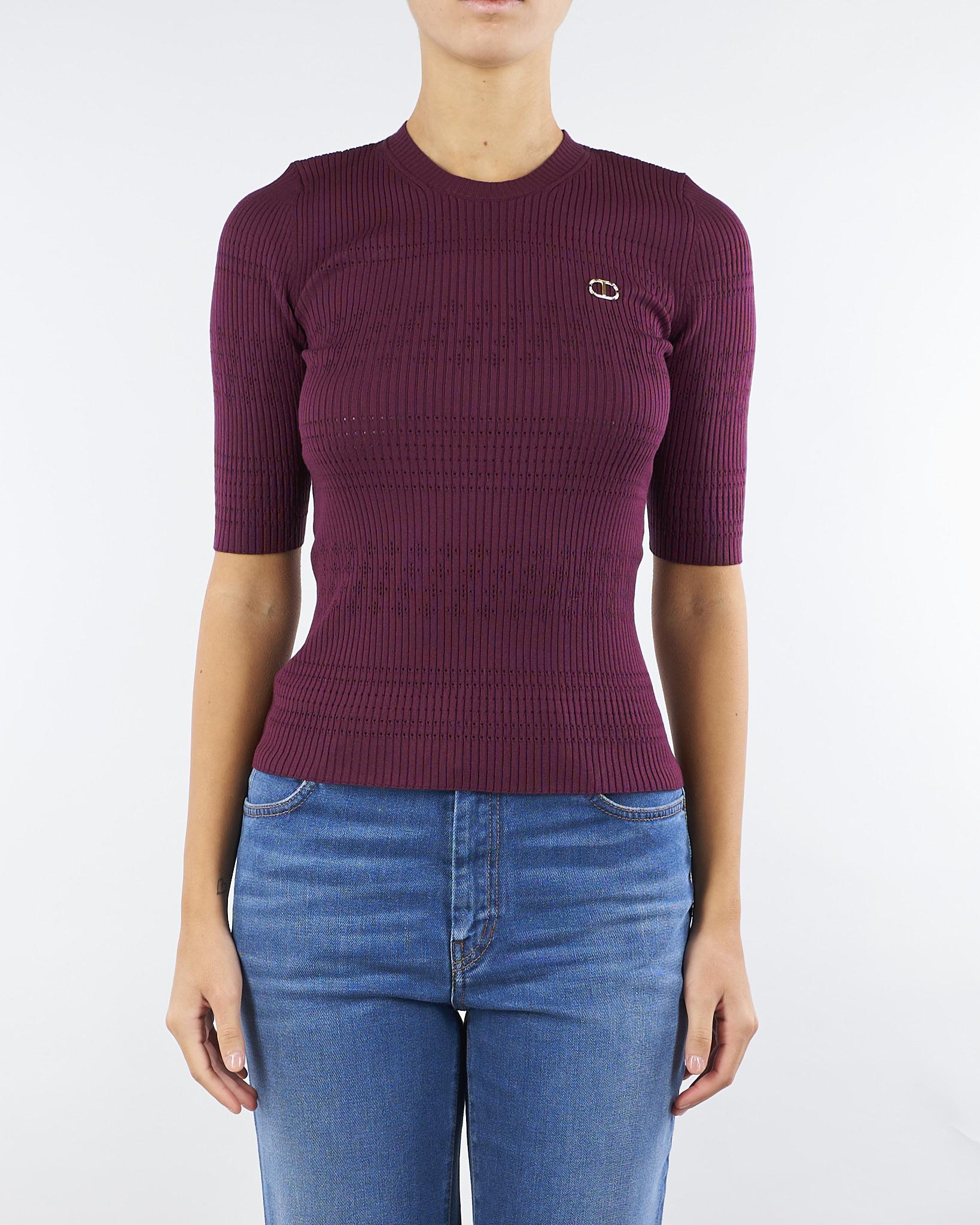 Maglia Bordeaux a costine con maniche corte TP3240 5609 TWIN SET 