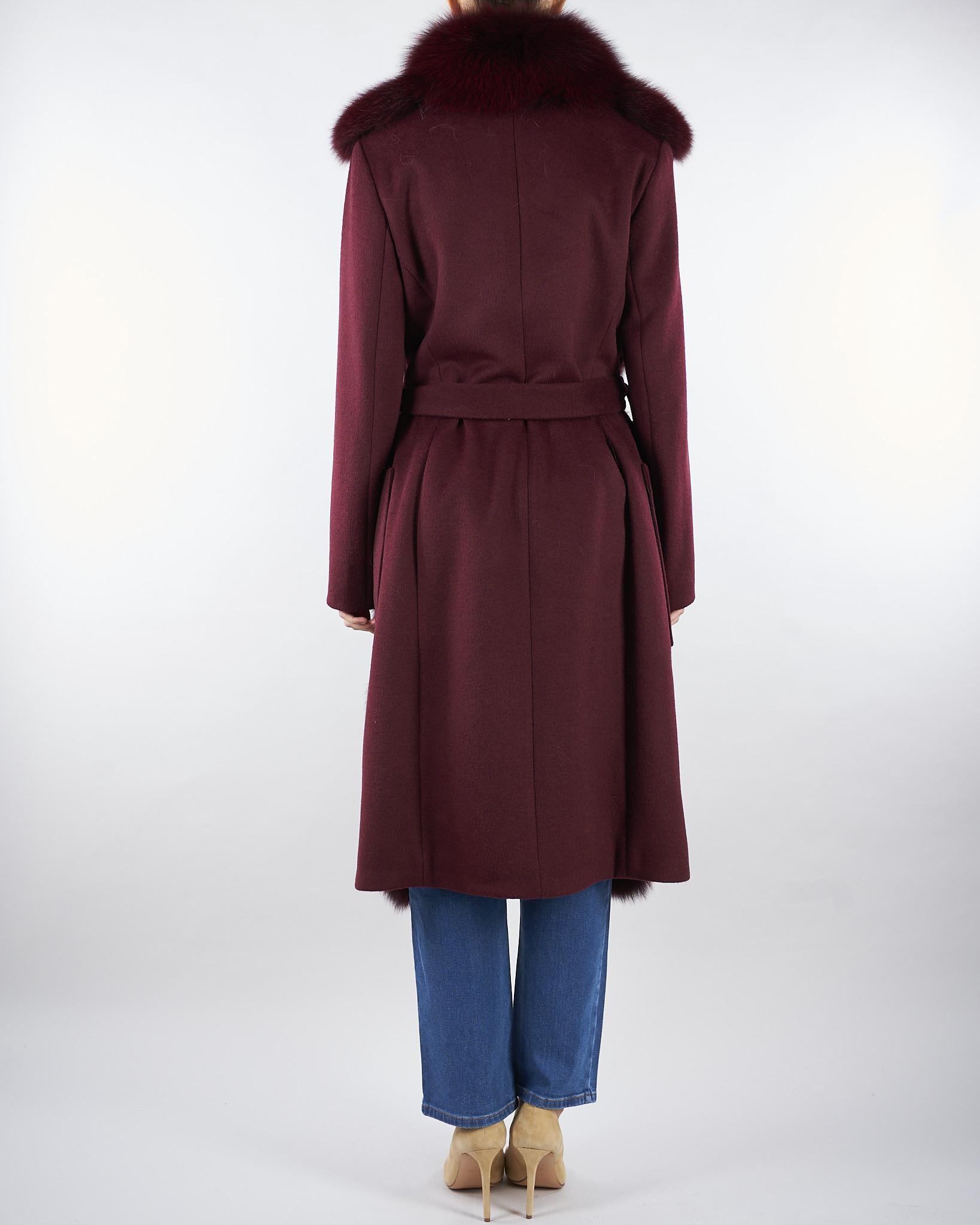 Cappotto Bordeaux con inserti in vera pelliccia CD1207VO 85 YES LONDON 