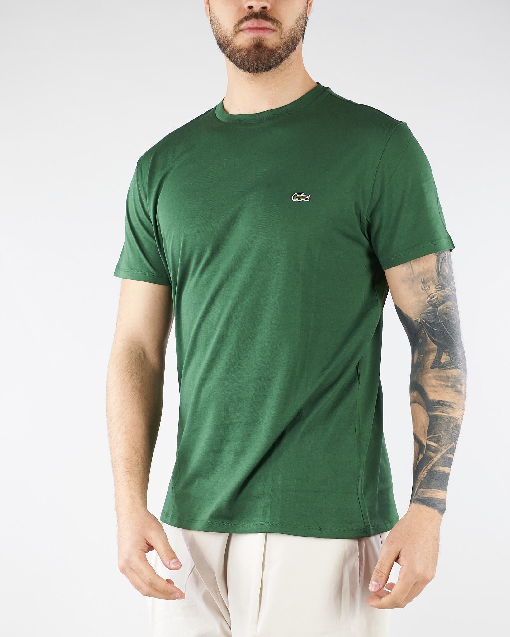T-shirt Verde in cotone Pima TH6709 132 LACOSTE 