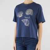 T-shirt Blu in jersey di cotone con stampa WKDSABATO 4 MAX MARA WEEKEND 