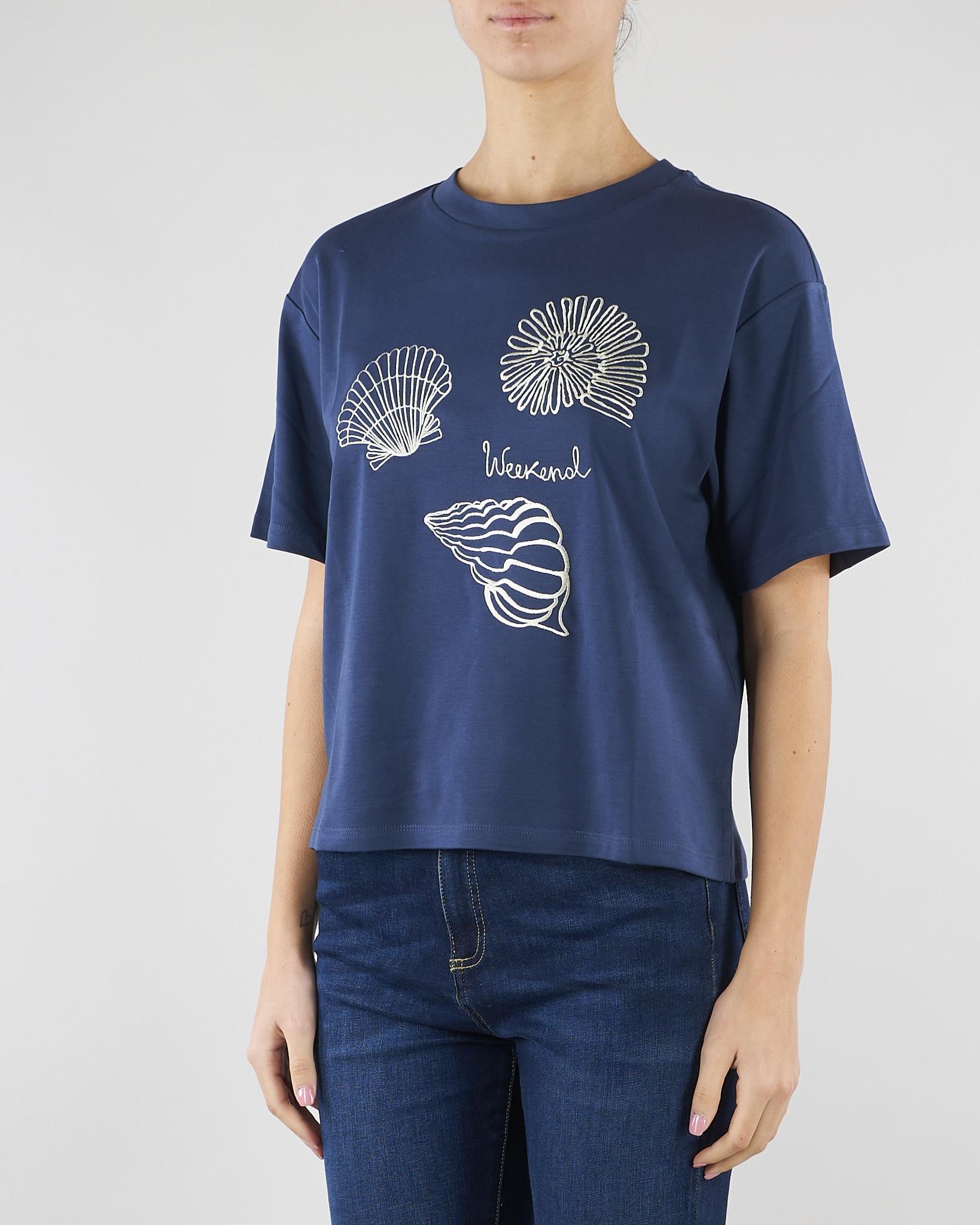 T-shirt Blu in jersey di cotone con stampa WKDSABATO 4 MAX MARA WEEKEND 