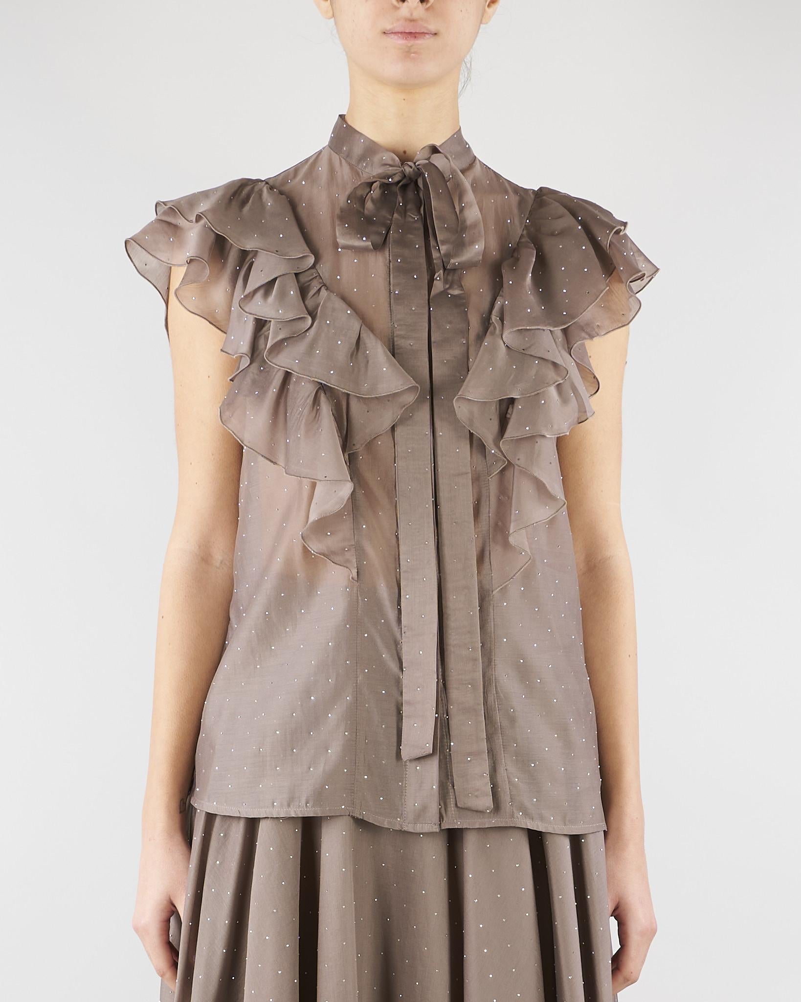 Camicia Fango con strass all over e rouches AT200 27 ATELIER LEGORA 