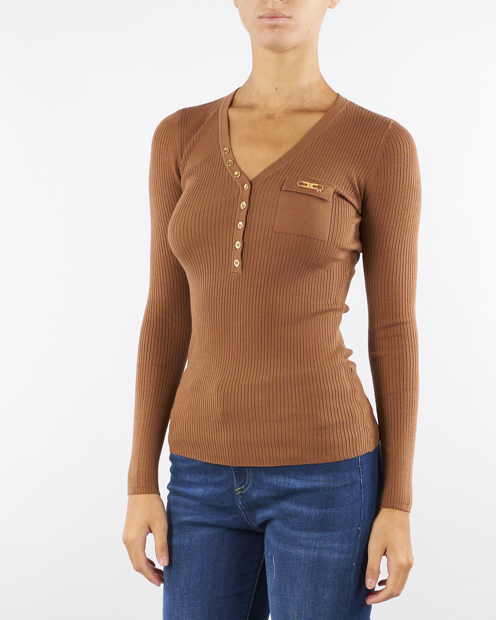 Maglia Brown Sugar a costine con taschino MK12B56E2 EC1 ELISABETTA FRANCHI 