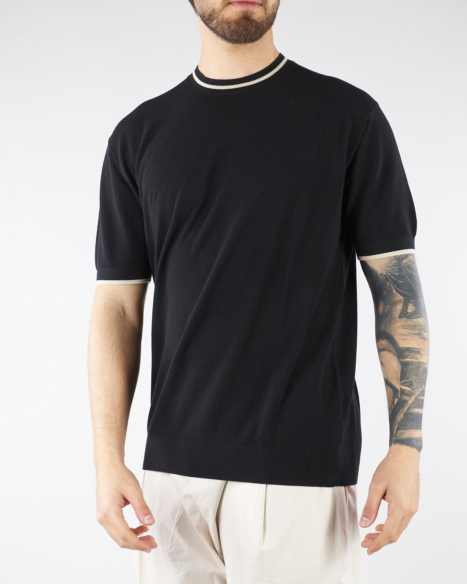 Maglia Nero in puro cotone con profili a contrasto A018F100 9000 PAOLO PECORA 