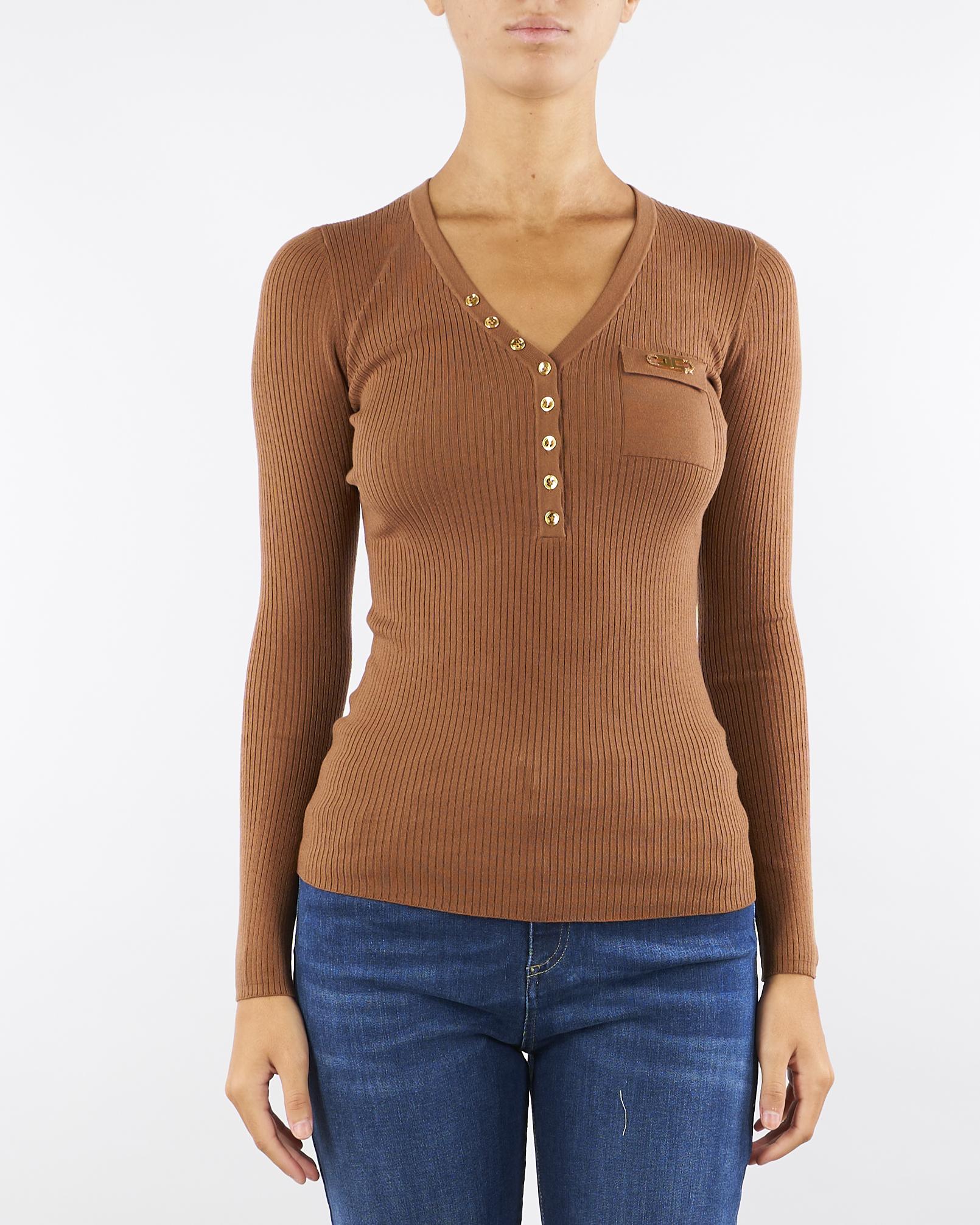 Maglia Brown Sugar a costine con taschino MK12B56E2 EC1 ELISABETTA FRANCHI 