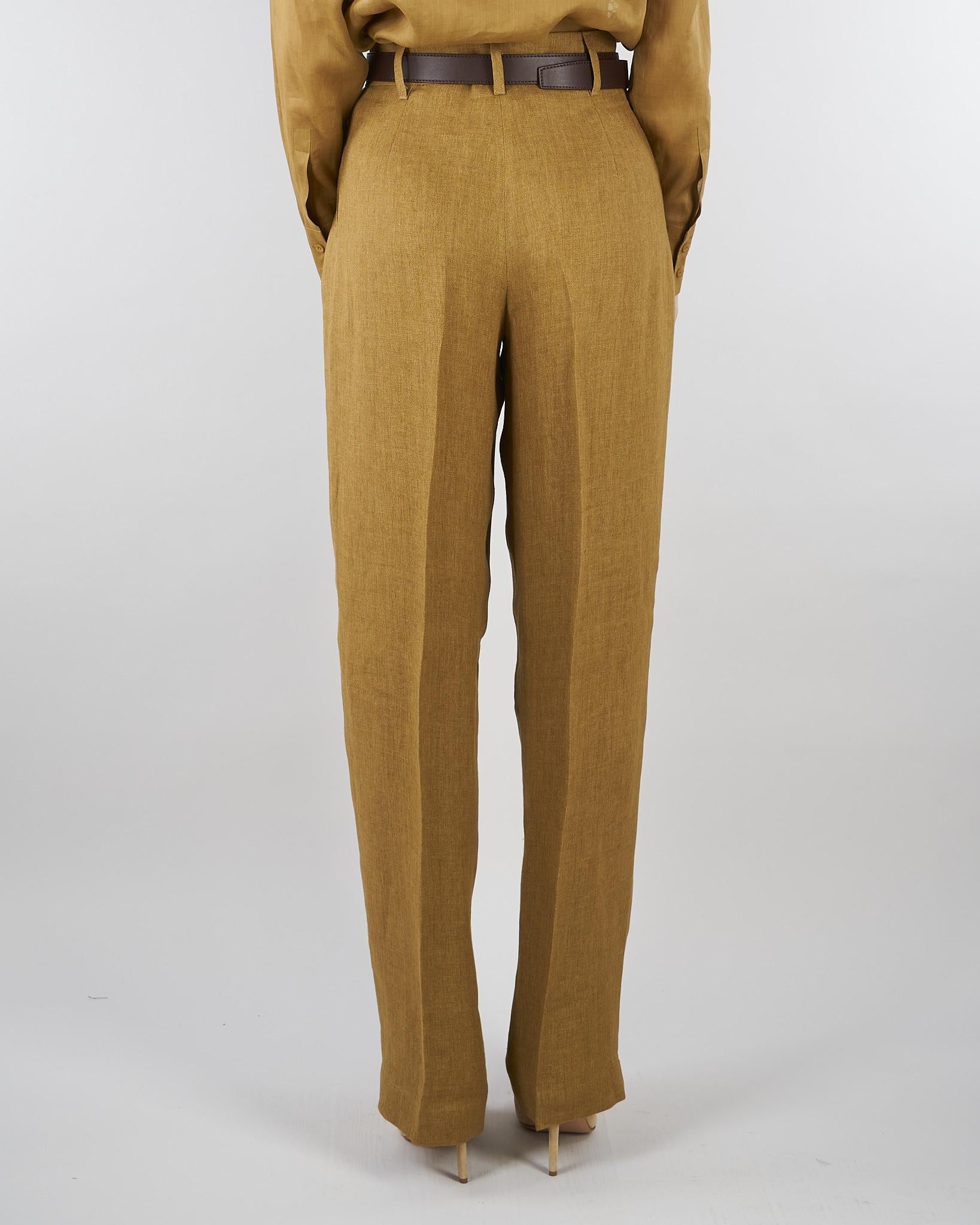 Pantalone Senape ampio in batavia di lino MSTSUMERO 29 MAX MARA STUDIO 