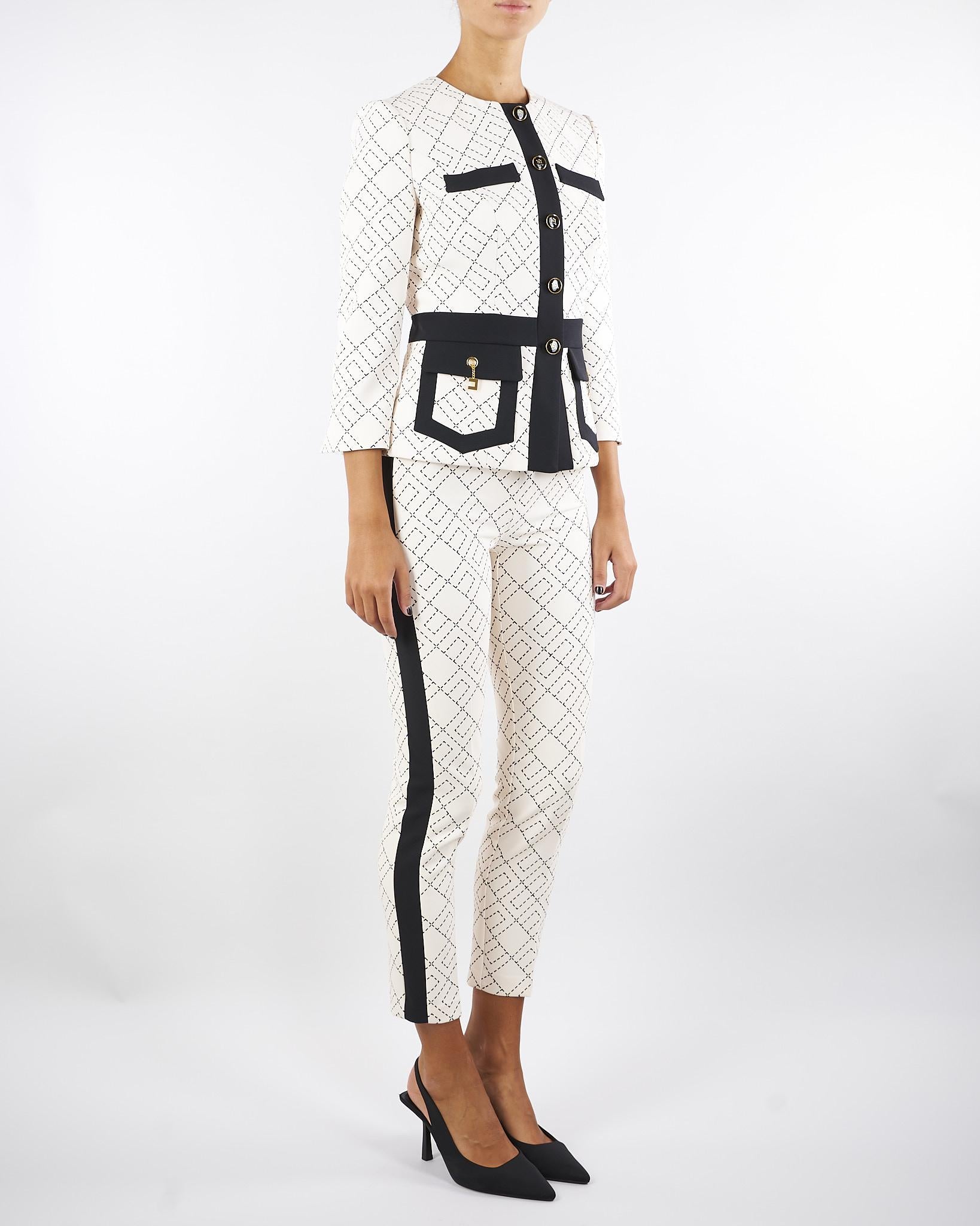 Giacca Milk-Nero bi-color in doppio crêpe GIS0156E2 EF1 ELISABETTA FRANCHI 