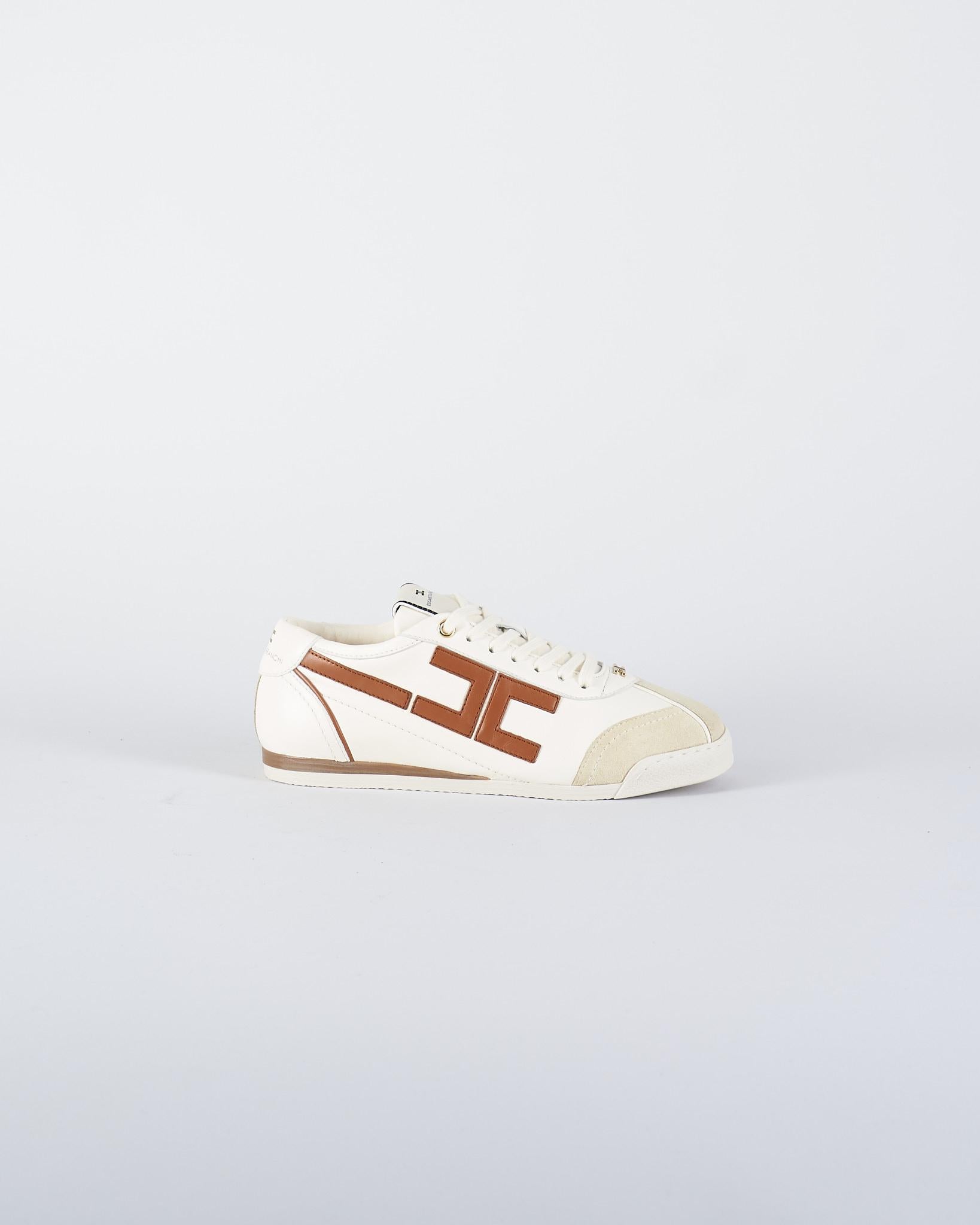 Sneaker Milk-Cognac in pelle con dettaglio logo SA82G56E2 EL3 ELISABETTA FRANCHI 
