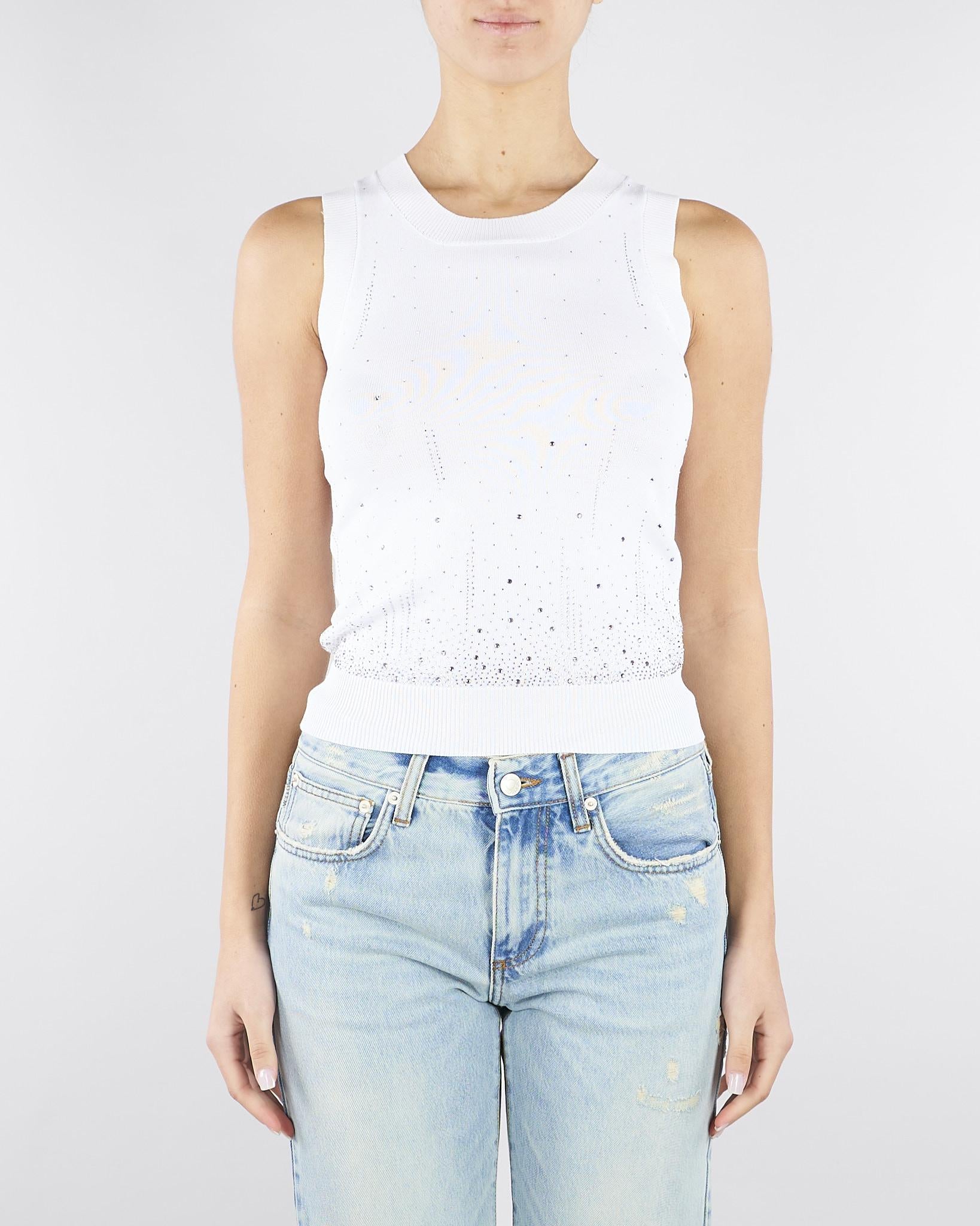 Top Bianco in maglia con strass NS268 01 NO SECRETS 