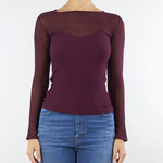 Maglia Bordeaux aderente a costine con dettagli trasparenti 8K0305K143 M536 PATRIZIA PEPE 