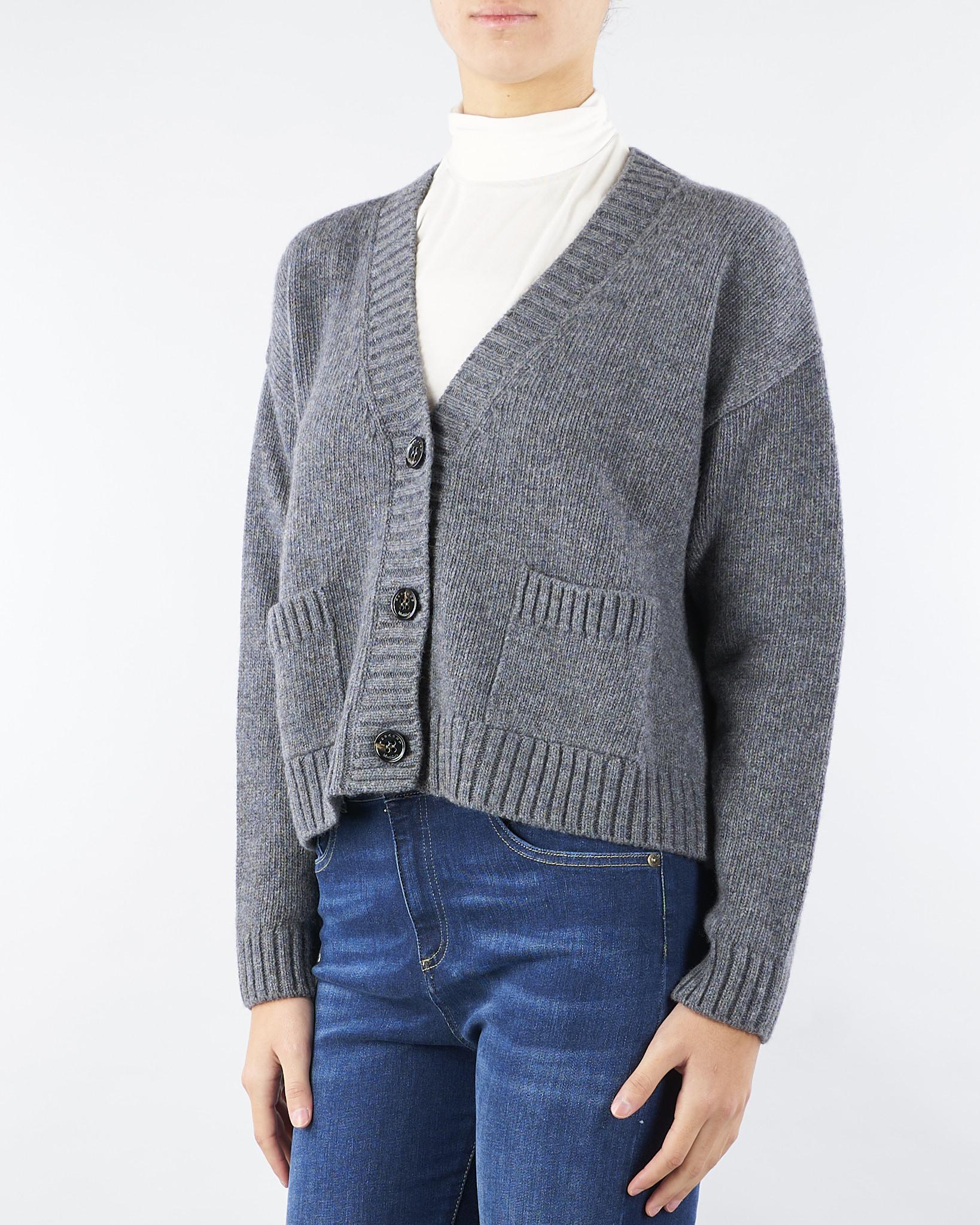 Cardigan a V Grigio in filato di lana FILMATO 9 MAX MARA WEEKEND 